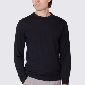 Maglioncino da uomo nero maniche lunghe 100% cotone di filo tinta unita finezza 12