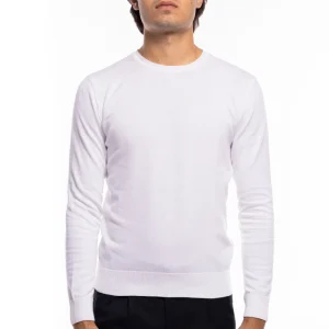 Maglioncino da uomo Bianco maniche lunghe 100% cotone di filo tinta unita