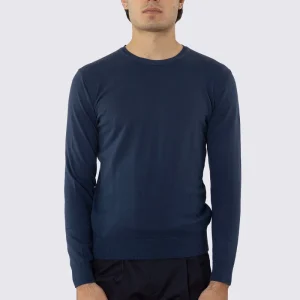 Maglioncino da uomo Navy blu maniche lunghe 100% cotone di filo tinta unita