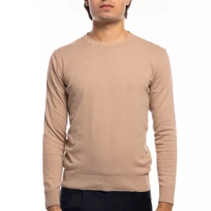 Maglioncino da uomo Beige maniche lunghe 100% cotone di filo tinta unita finezza 12
