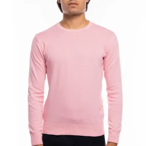 Maglioncino da uomo rosa maniche lunghe 100% cotone di filo tinta unita finezza 12