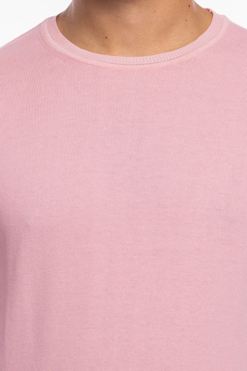 Maglioncino da uomo rosa maniche lunghe 100% cotone di filo tinta unita finezza 12 - immagine 5