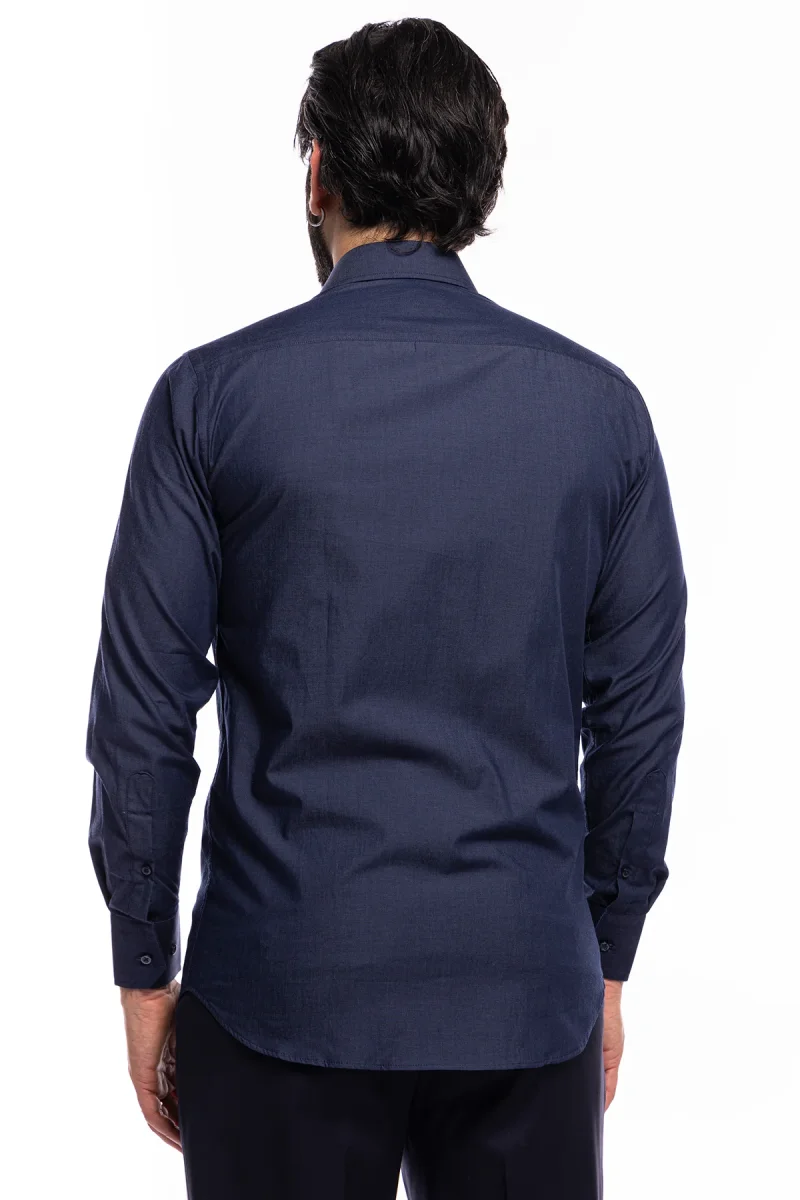 Camicia Uomo regular fit in cotone 100% denim scuro Collo semi francese - immagine 6