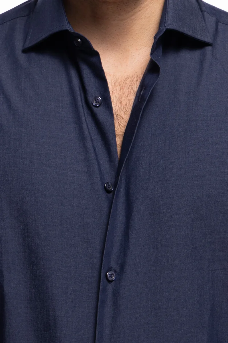 Camicia Uomo regular fit in cotone 100% denim scuro Collo semi francese - immagine 7