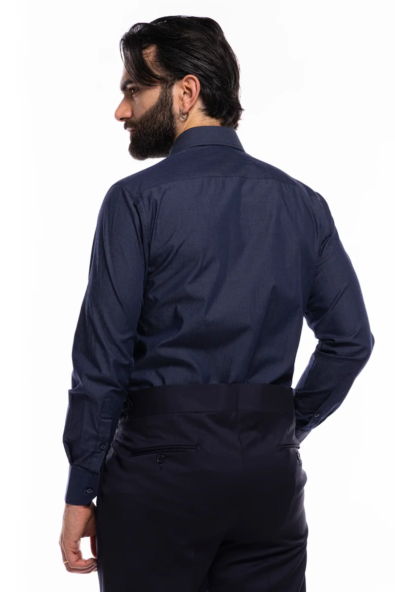Camicia Uomo regular fit in cotone 100% denim scuro Collo semi francese - immagine 4