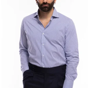 Camicia Uomo riga larga cotone elasticizzato collo semi francese Regular Fit made in italy