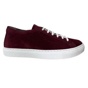 Sneakers uomo bordeaux in camoscio con suola in gomma bianca made in italy