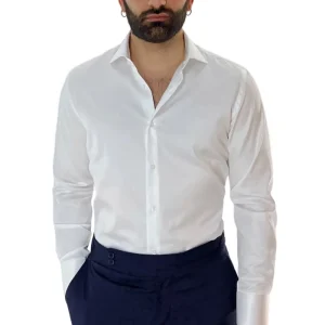 Camicia Uomo slim Fit 100% cotone Tinta unita collo semi francese