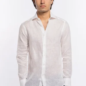 Camicia Uomo slim Fit 100% Lino Tinta unita made in italy collo semi francese morbido