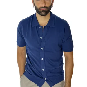 Polo da uomo navy blu mezze maniche 100% cotone di filo finezza 14 con bottoni in chisura