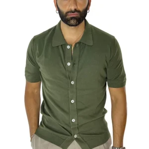 Polo da uomo verde militare mezze maniche 100% cotone di filo finezza 14 con bottoni in chisura