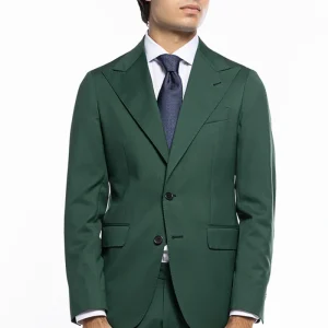 Giacca uomo monopetto verde bottiglia fresco lana super 130’s Bristol Tessuti Rever a lancia