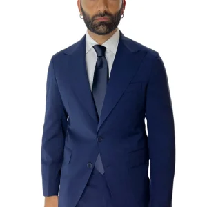 Giacca uomo monopetto Navy blu fresco lana mista Rever a lancia 13cm