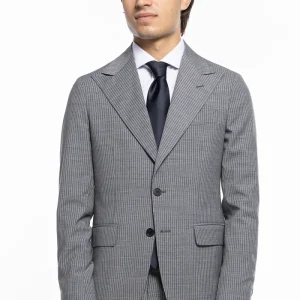 Abito uomo monopetto Grigio chiaro rigato fresco lana mista Rever a lancia 13cm