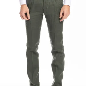 Pantalone uomo Verde di ilino 100%  tasca america con una pinces e risvolto 4cm