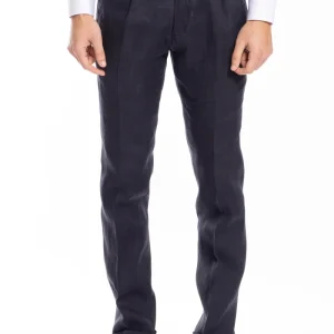 Pantalone uomo Navy blu di puro ilino al 100%  tasca america con una pinces e risvolto 4cm