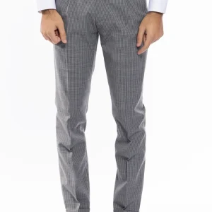 Pantalone uomo grigio fresco lana fantasia riga bianca tasca america con una pinces e risvolto 4cm