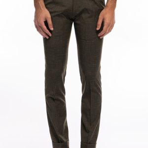 Pantalone uomo verde extra slim militare pied de poule fresco lana tasca america con una pinces e risvolto 4cm.