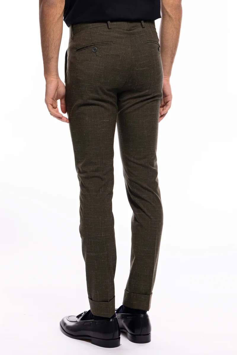 Pantalone uomo verde extra slim militare pied de poule fresco lana tasca america con una pinces e risvolto 4cm. - immagine 5