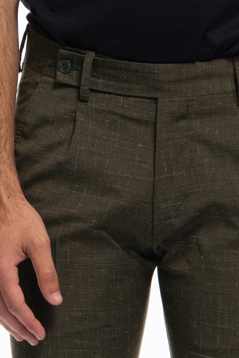 Pantalone uomo verde extra slim militare pied de poule fresco lana tasca america con una pinces e risvolto 4cm. - immagine 6