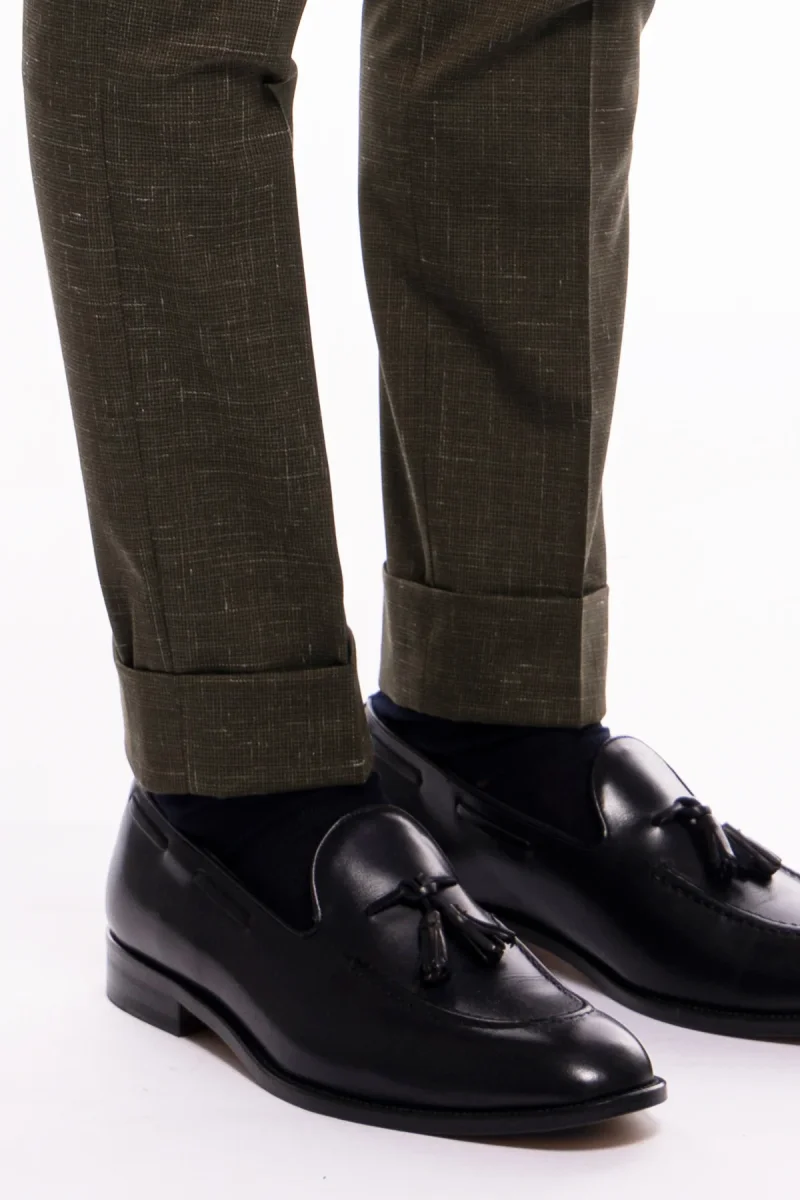 Pantalone uomo verde extra slim militare pied de poule fresco lana tasca america con una pinces e risvolto 4cm. - immagine 7