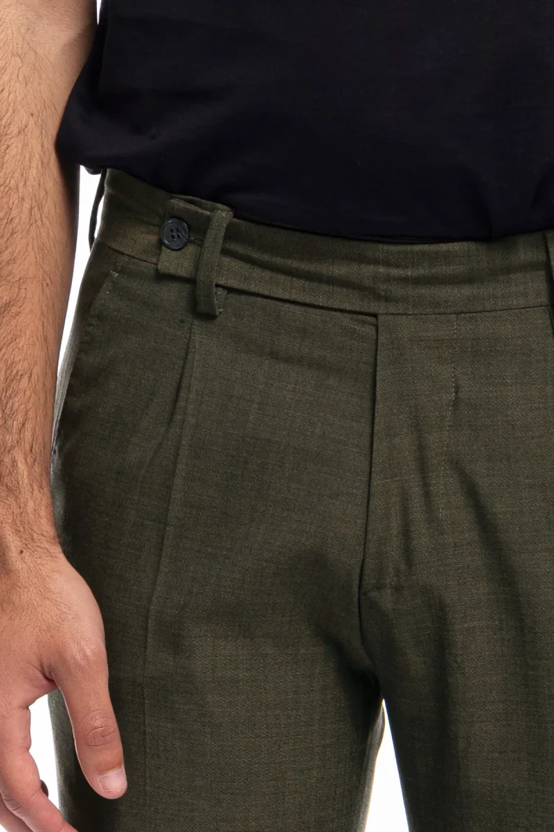 Pantalone uomo verde militare extra slim fresco lana tasca america con una pinces e risvolto 4cm - immagine 6