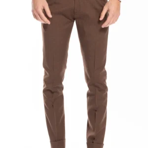 Pantalone uomo Marrone fresco lana tasca america con una pinces e risvolto 4cm