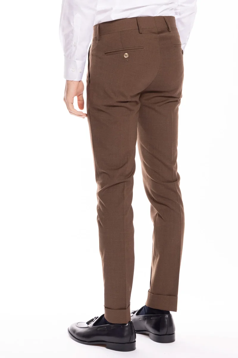 Pantalone uomo Marrone fresco lana tasca america con una pinces e risvolto 4cm - immagine 5