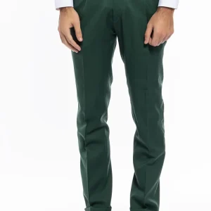 Pantalone uomo Verde bottiglia fresco lana super 130’s  tasca america con una pinces e risvolto 4cm