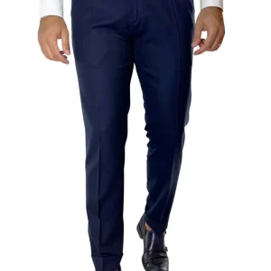Pantalone uomo Navy blu fresco lana super 140’s Holland & Sherry tasca america con una pinces e risvolto 4cm