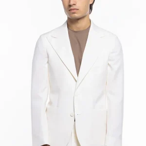 Giacca uomo monopetto panna fresco lana super 130’s Bristol Tessuti Rever a lancia