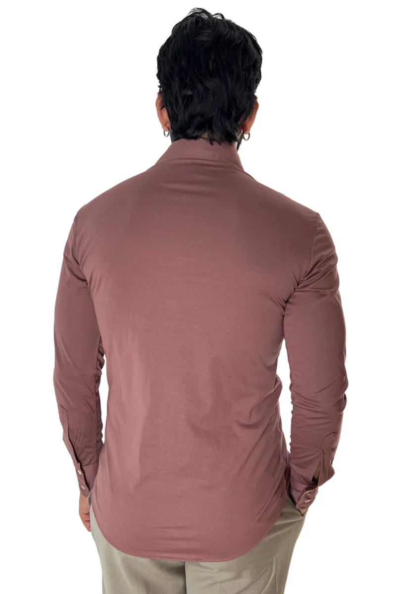 Polo camicia da uomo rosa antico manica lunga in filo di scozia 100% made in italy - immagine 4