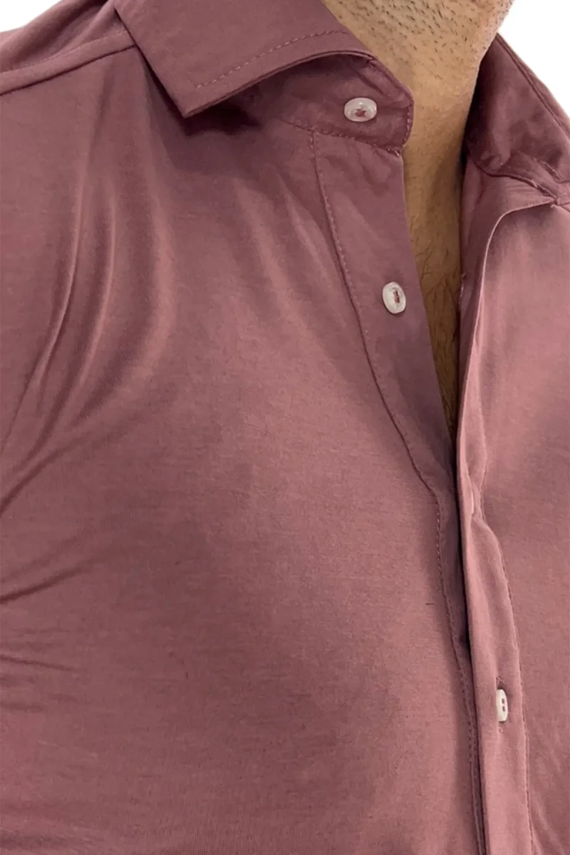 Polo camicia da uomo rosa antico manica lunga in filo di scozia 100% made in italy - immagine 6