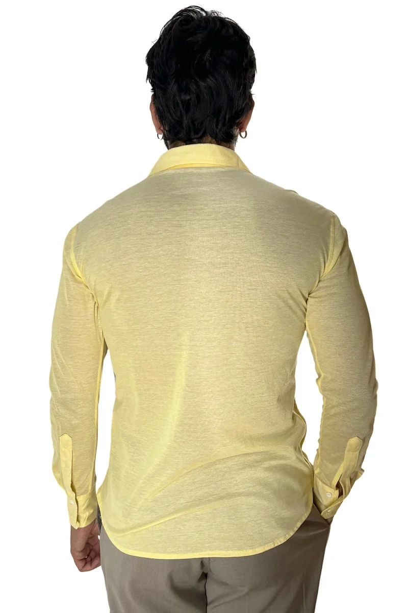 Polo camicia da uomo gialla trattamento stone wash manica lunga in piquet cotone 100% Canclini - immagine 4