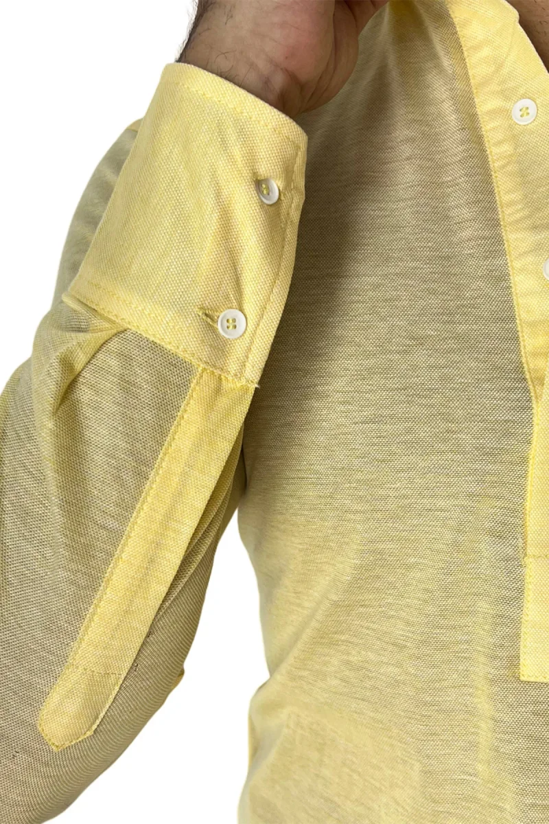 Polo camicia da uomo gialla trattamento stone wash manica lunga in piquet cotone 100% Canclini - immagine 6