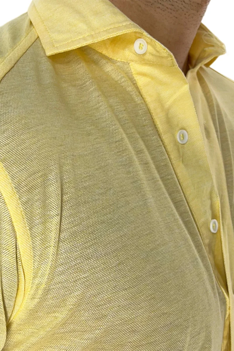 Polo camicia da uomo gialla trattamento stone wash manica lunga in piquet cotone 100% Canclini - immagine 5