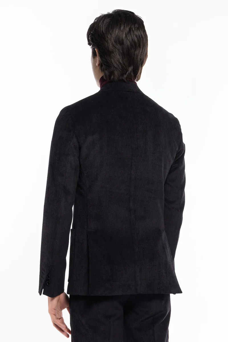 Abito uomo monopetto nera in velluto a costine strette Rever a lancia tasche a toppe - immagine 5