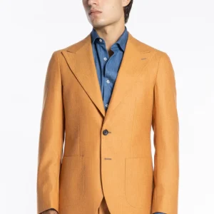 Abito uomo monopetto Arancio spigata in pura lana Rever a lancia e tasche a toppe Holland & Sherry
