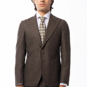 ABITO uomo monopetto marrone spigata in pura lana Rever a lancia e tasche a toppe Holland & Sherry