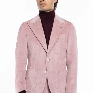 Giacca uomo monopetto Rosa in velluto a costine strette Rever a lancia tasche a toppe