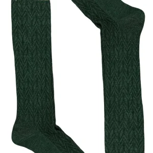 Calzini uomo lunghi verde in lana fantasia geometrica a rilievo con elastico beige made in italy