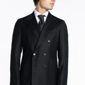 Abito uomo Doppiopetto nera in lana e Cashmere Rever a lancia Bristol Tessuti Napoli