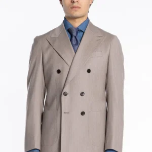 Abito uomo Doppiopetto Beige in lana e Cashmere Rever a lancia Bristol Tessuti Napoli