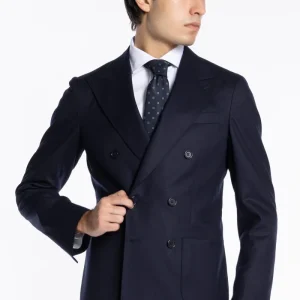 Abito uomo Doppiopetto navy blu in lana Flanella Vitale Barberis Canonico slim fit rever largo sartoriale