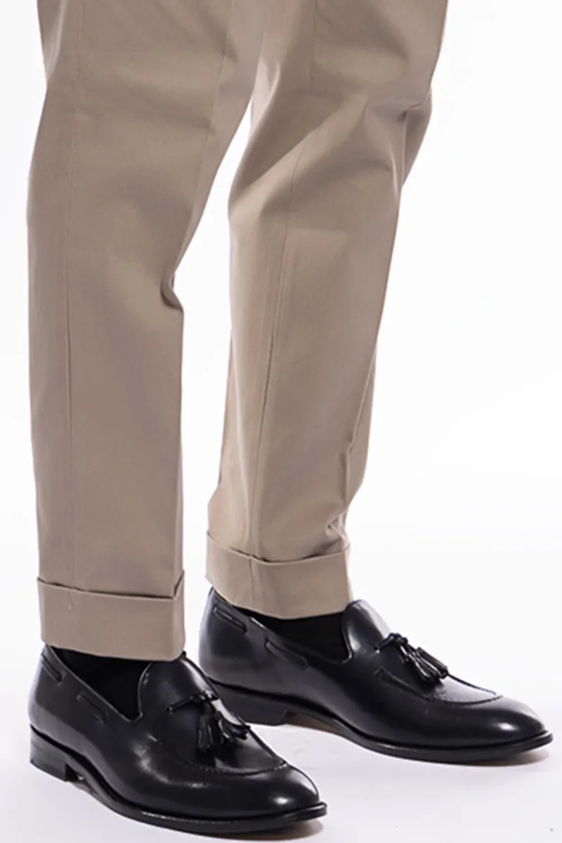 Pantalone uomo beige vita alta tasca america in cotone con doppia pinces e fibbie laterali - immagine 7