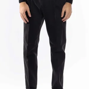 Pantalone uomo nero vita alta tasca america in cotone con doppia pinces e fibbie laterali