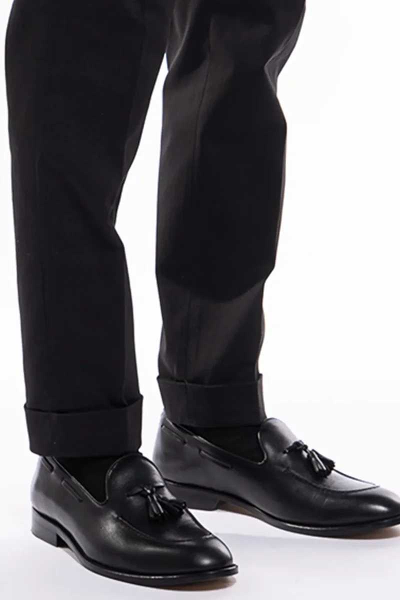 Pantalone uomo nero vita alta tasca america in cotone con doppia pinces e fibbie laterali - immagine 7