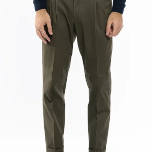 Pantalone uomo Verde militare vita alta tasca america in cotone con doppia pinces e fibbie laterali