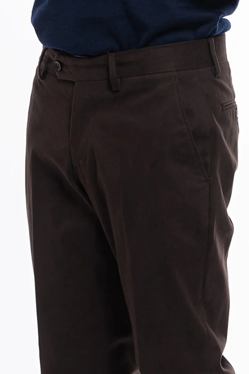 Pantalone uomo marrone tasca america in cotone slim fit con risvolto di 5cm - immagine 6