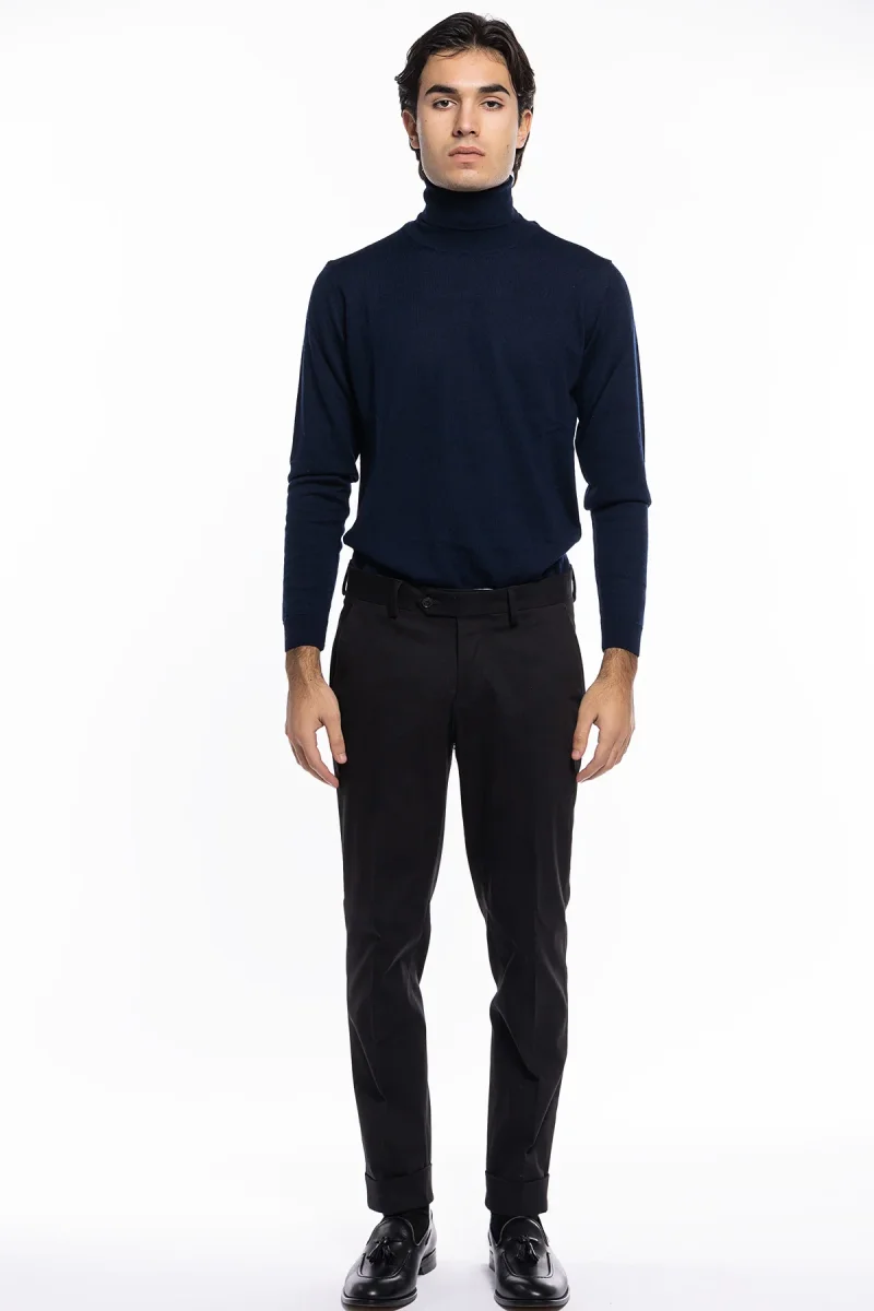 Pantalone uomo Nero tasca america in cotone slim fit con risvolto di 5cm - immagine 3